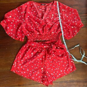 Floral Red Women's Shorts Set